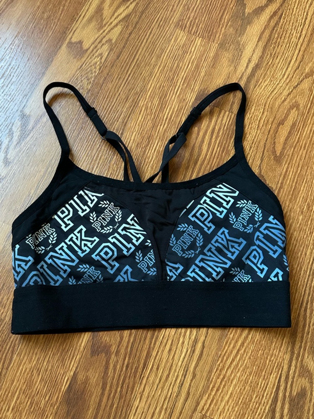 PINK Victoria's Secret Black Logo-Print Sports Bra